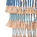 Люстра трехъярусная с декором из круглых деревянных бусин с кисточками Blue Wooden Beads Chandelier варинант исполнения - 2 | Loft Concept в Новосибирске