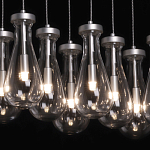 Люстра с 9-ю прозрачными плафонами из стекла в форме капли на прямоугольном потолочном основании цвета хром Lucid Rain  варинант исполнения - 5 | Loft Concept в Новосибирске