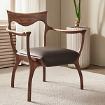 Стул деревянный с мягким сиденьем из коричневой натуральной кожи Moon Walnut Furniture варинант исполнения - 1 | Loft Concept в Новосибирске