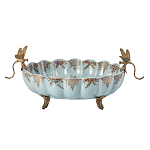 Чаша из голубого фарфора на бронзовых ножках с рисунком цветов и фигурками стрекоз Blue Garden варинант исполнения - 1 | Loft Concept в Новосибирске