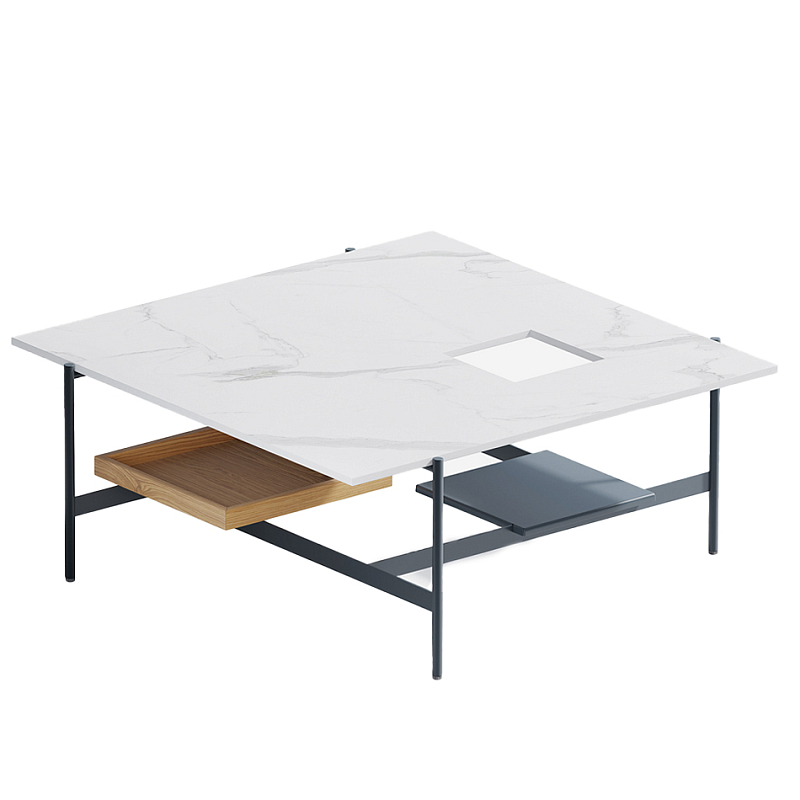 Karat журнальный столик с съемным подносом Графит Белый Мрамор Bianco в Новосибирске | Loft Concept 