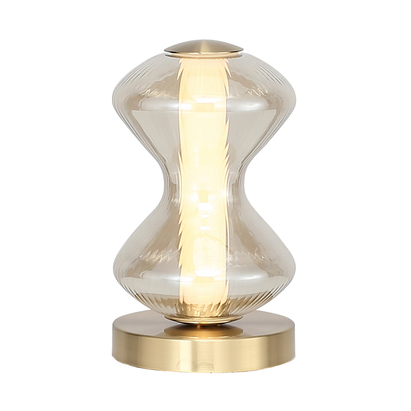 Настольная лампа светодиодная с волнообразным стеклянным плафоном Amphora of Light Коньяк Золотой в Новосибирске | Loft Concept 