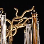 Люстра линейная золотого цвета с декоративными ветвями и длинными стеклянными подвесками в форме сосулек Droplet Chandelier варинант исполнения - 6 | Loft Concept в Новосибирске