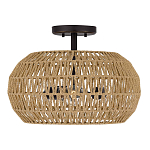 Потолочный светильник с плафоном из плетеного джута и черным каркасом Quoizel варинант исполнения - 2 | Loft Concept в Новосибирске