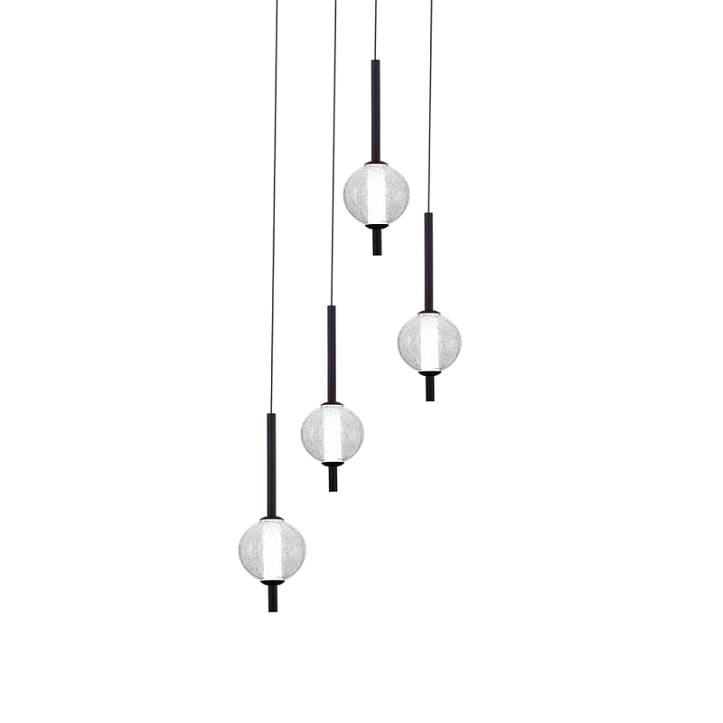 Люстра светодиодная каскадная с 4-мя сферическими стеклянными плафонами Splatter Прозрачный Черный в Новосибирске | Loft Concept 