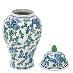 Ваза с крышкой и зелено-голубым рисунком на белом фоне 51 см Blue & White Ornament варинант исполнения - 2 | Loft Concept в Новосибирске