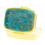 Таблетница карманная прямоугольная с 2-мя отделениями с зеркалом и накладкой из натурального камня Апатит Голубой Gold Stone Pillboxes варинант исполнения - 2 | Loft Concept в Новосибирске