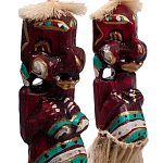 Комплект из 2-х деревянных статуэток Asmat Straw Headdress Statuettes Red Turquoise Tattoo варинант исполнения - 3 | Loft Concept в Новосибирске