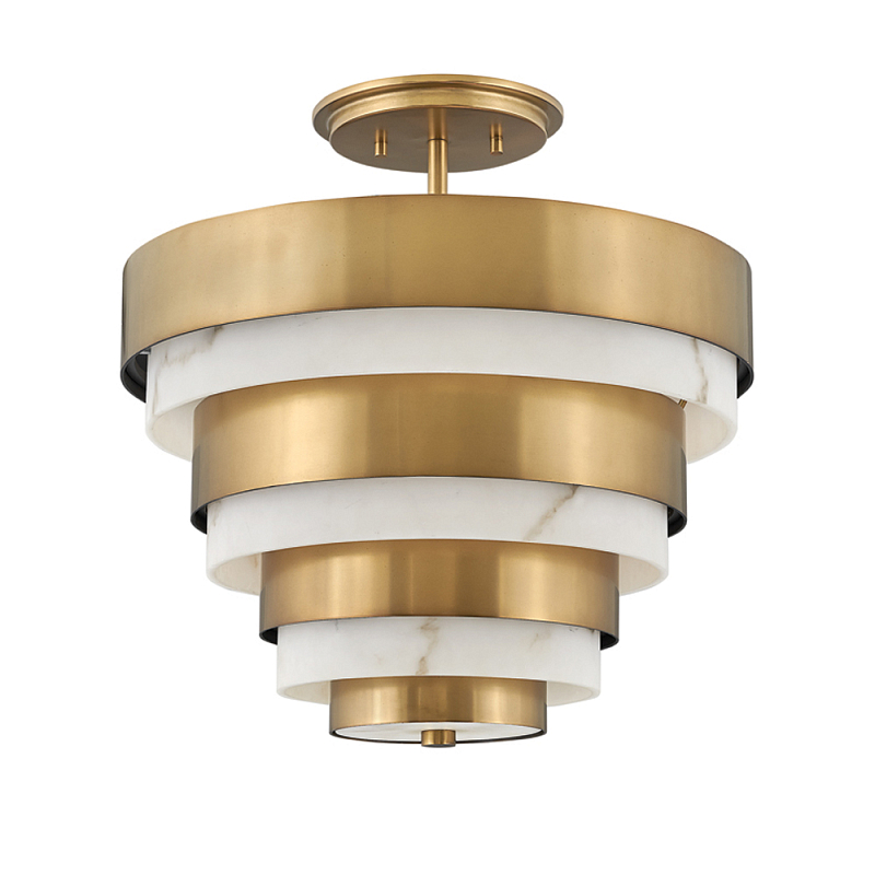 Потолочный светильник многоярусный с чередованием латунных и белых колец Hinkley  Латунь Белый в Новосибирске | Loft Concept 
