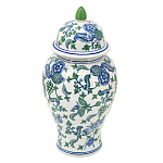 Ваза с крышкой и зелено-голубым рисунком на белом фоне 51 см Blue & White Ornament варинант исполнения - 1 | Loft Concept в Новосибирске
