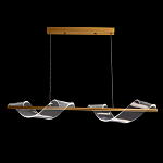 Люстра линейная золотистого цвета с двумя прозрачными волнистыми элементами Wave Line варинант исполнения - 3 | Loft Concept в Новосибирске