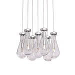 Люстра с 7-ю прозрачными плафонами из стекла в форме капли на круглом потолочном основании цвета хром Lucid Rain  варинант исполнения - 1 | Loft Concept в Новосибирске