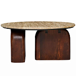 Кофейный столик с круглой столешницей на 2-х массивных деревянных ножках Tandem Travertine and Wood варинант исполнения - 1 | Loft Concept в Новосибирске