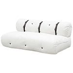 Двухместный диван без подлокотников белый с обивкой букле и ремешками из кожи Blaise Boucle Sofa варинант исполнения - 2 | Loft Concept в Новосибирске