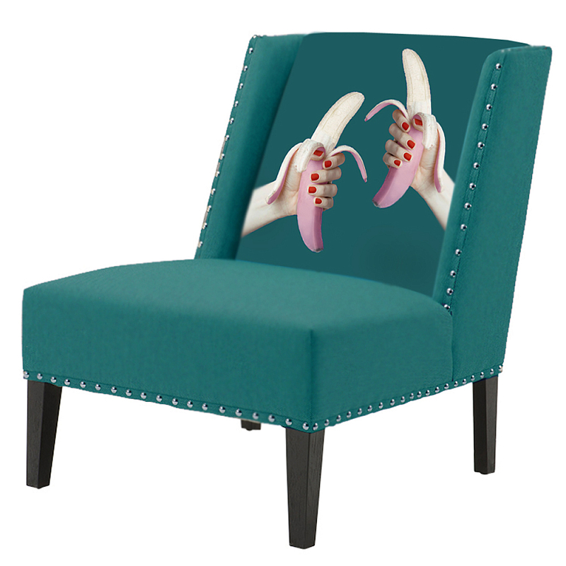 FUN Armchair Two Bananas Turquoise Дизайнерское кресло с цветным принтом Бирюзовый в Новосибирске | Loft Concept 