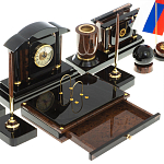 Настольный письменный набор с часами из природного камня обсидиана Peace Contract варинант исполнения - 4 | Loft Concept в Новосибирске