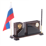 Настольный письменный набор с часами из природного камня обсидиана For the Deputy варинант исполнения - 2 | Loft Concept в Новосибирске