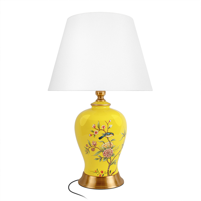 Настольная лампа желтая с изображением птиц Slip Away Белый Желтый Мульти в Новосибирске | Loft Concept 