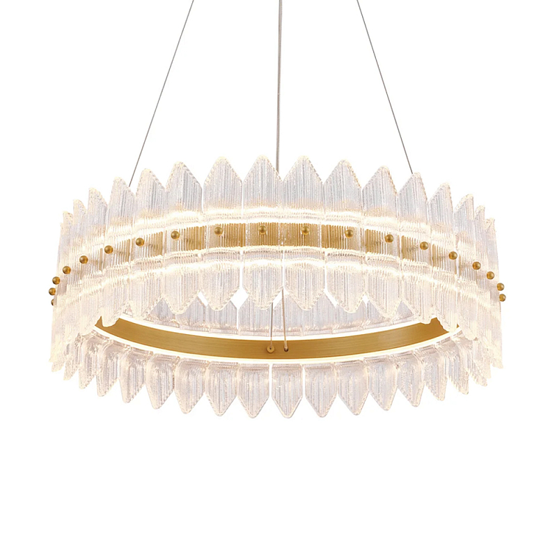 Люстра круглая с декоративными элементами в виде лепестков Round Light Flashing Латунь Прозрачный в Новосибирске | Loft Concept 