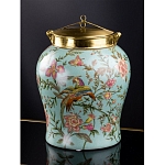 Ваза округлой формы из фарфора с рисунком и бронзовой крышкой Turquoise Blooming Garden варинант исполнения - 1 | Loft Concept в Новосибирске