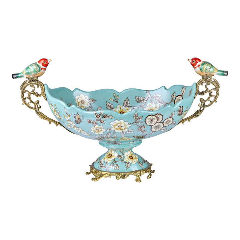 Чаша фарфоровая с птичками Bird of Paradise Bowl Бронза Мульти Голубой в Новосибирске | Loft Concept 