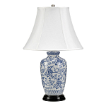 Настольная лампа с фарфоровым основанием с декоративным орнаментом и белым абажуром на темной круглой подставке Elstead Lighting варинант исполнения - 1 | Loft Concept в Новосибирске