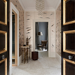 Обои ручная роспись Fishes Blue Pearl on Tarnished Silver gilded silk with pearlescent antiquing варинант исполнения - 2 | Loft Concept в Новосибирске