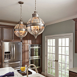 Подвесной светильник с прозрачным стеклянным плафоном в форме шара цвета никеля в индустриальном стиле на цепи 3 лампы Feiss варинант исполнения - 3 | Loft Concept в Новосибирске