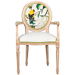 Стул с подлокотниками золотистый из бука с изображением птиц и цветов Blooming Birds 2 варинант исполнения - 1 | Loft Concept в Новосибирске