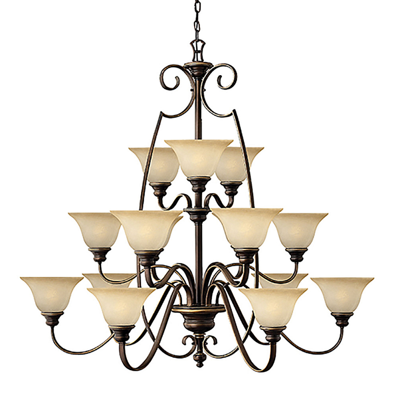 Люстра трехъярусная бронзового цвета с 15-ю кремовыми плафонами в форме чаш Hinkley Бронза Бежевый в Новосибирске | Loft Concept 