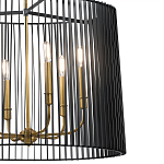 Люстра цвета латунь с 6-ю лампами свечами внутри цилиндрического абажура из черных металлических реек Kichler варинант исполнения - 3 | Loft Concept в Новосибирске