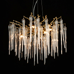Люстра золотого цвета с декоративными ветками и длинными прозрачными стеклянными подвесами в форме сосулек Droplet Chandelier варинант исполнения - 3 | Loft Concept в Новосибирске