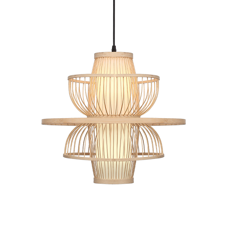 Подвесной светильник фигурный из деревянных прутьев с плафоном из натуральной ткани Light Inside the Cell Древесина в Новосибирске | Loft Concept 