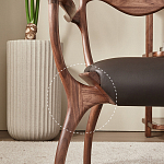 Стул деревянный с мягким сиденьем из коричневой натуральной кожи Moon Walnut Furniture варинант исполнения - 3 | Loft Concept в Новосибирске