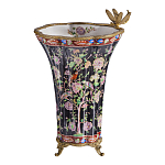 Ваза из фарфора черная с цветочной росписью и бронзовой стрекозой Spring Garden варинант исполнения - 1 | Loft Concept в Новосибирске