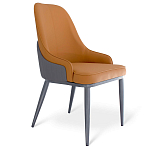 Стул оранжевый с высокой спинкой из искуственной кожи на серых металлических ножках Enigma Orange варинант исполнения - 1 | Loft Concept в Новосибирске