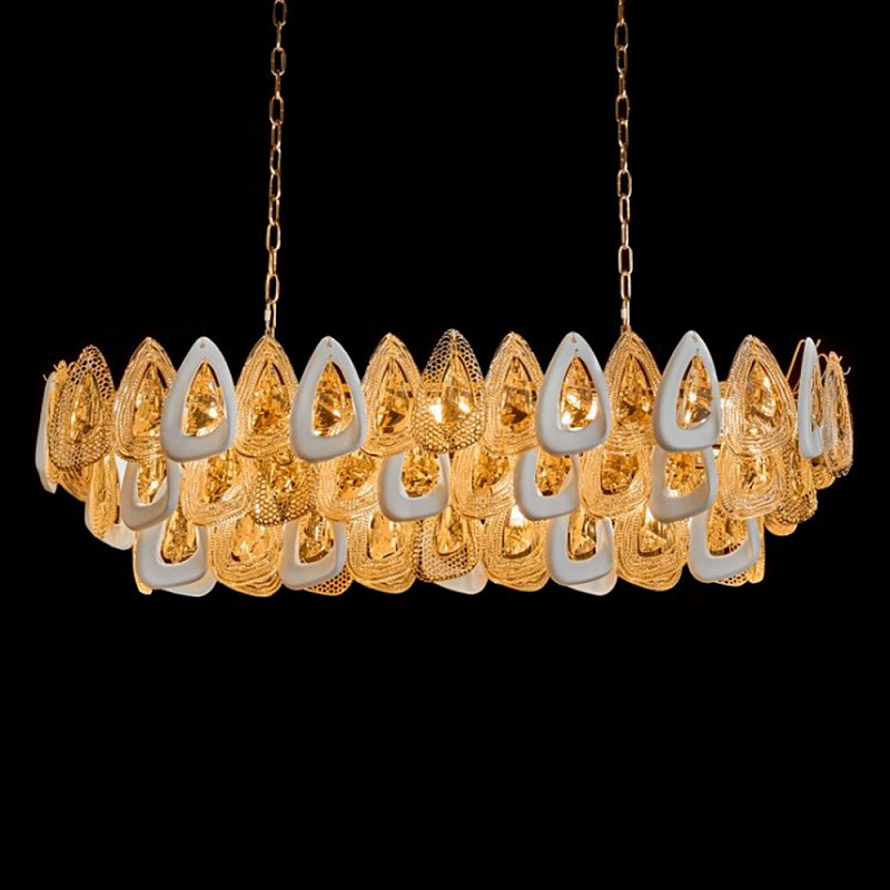 Люстра овальная с многослойными белыми и прозрачными подвесками Character Chandelier Золотой Прозрачный Белый Люстра овальная с многослойными белыми и прозрачными подвесками Character Chandelier Золотой Прозрачный Белый в Новосибирске | Loft Concept