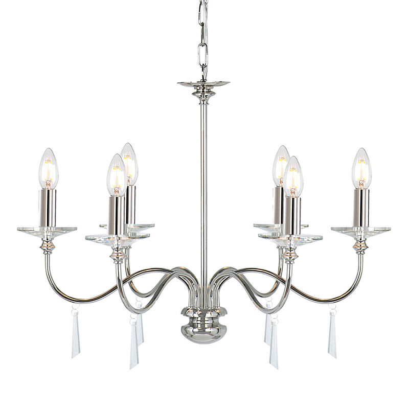 Люстра цвета никель с прозрачными стеклянными подвесками в форме капель Elstead Lighting Никель Прозрачное Стекло в Новосибирске | Loft Concept 