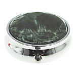 Таблетница карманная круглая с 3-мя отделениями с зеркалом и накладкой из натурального камня Серафинит Silver Stone Pillboxes варинант исполнения - 3 | Loft Concept в Новосибирске