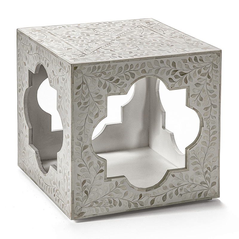 Приставной столик с перламутром Bone Inlay Side Table Floral Design ivory ( слоновая кость ) в Новосибирске | Loft Concept 