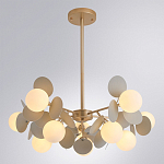 Люстра на штанге с 10-ю белым шарообразным плафоном и декоративными металлическими элементами в виде лепестков серого цвета Matisse варинант исполнения - 2 | Loft Concept в Новосибирске