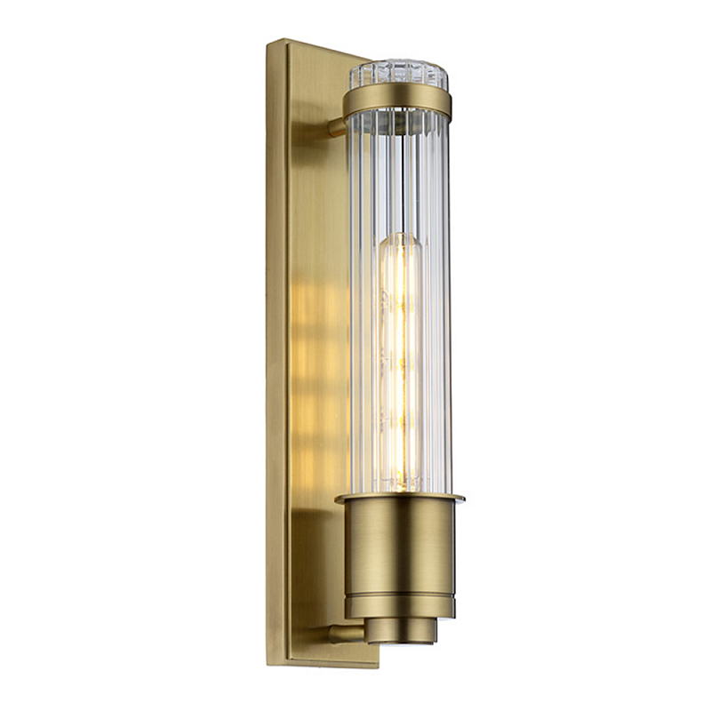 Бра вертикальное с рифленым стеклянным плафоном и прямоугольным основанием Quintiesse Латунь Хром в Новосибирске | Loft Concept 