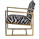 Кресло с металлическим золотистым каркасом и мягкой обивкой с чёрно-белым принтом зебры Wild animals варинант исполнения - 2 | Loft Concept в Новосибирске