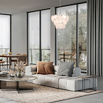 Люстра из белых стеклянных дисков на серебрянном каркасе White Glowing Reflectors варинант исполнения - 2 | Loft Concept в Новосибирске