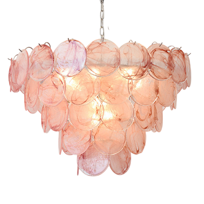 Люстра с каскадом из круглых розовых стеклянных дисков Pink Light Waterfall Розовый Хром Люстра с каскадом из круглых розовых стеклянных дисков Pink Light Waterfall Розовый Хром в Новосибирске | Loft Concept