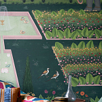 Обои ручная роспись Mahal Garden Original colourway on blue painted Xuan paper варинант исполнения - 2 | Loft Concept в Новосибирске