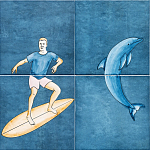 Плитка с узором Дельфин Серфингист варинант исполнения - 1 | Loft Concept в Новосибирске