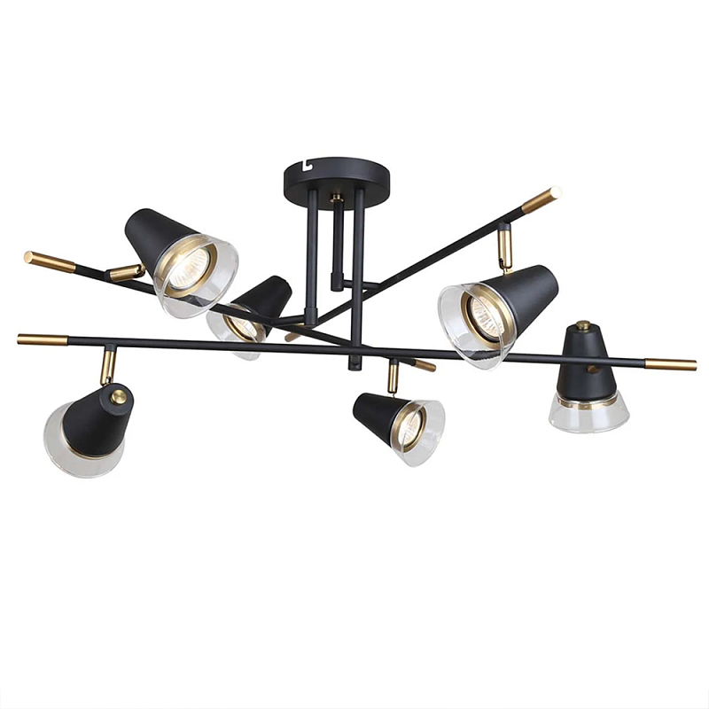 Потолочный светильник с конусообразными плафонами с контрастным сочетанием бронзы и глубоким черным цветом Aurika Черный Прозрачный в Новосибирске | Loft Concept 