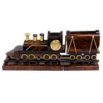 Часы настольные в виде паровоза из натурального камня Обсидиан Train Stone Clock варинант исполнения - 1 | Loft Concept в Новосибирске