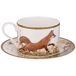 Чайная пара из фарфора с изображением утки и лисы 300 мл Hunting Porcelain Collection варинант исполнения - 1 | Loft Concept в Новосибирске